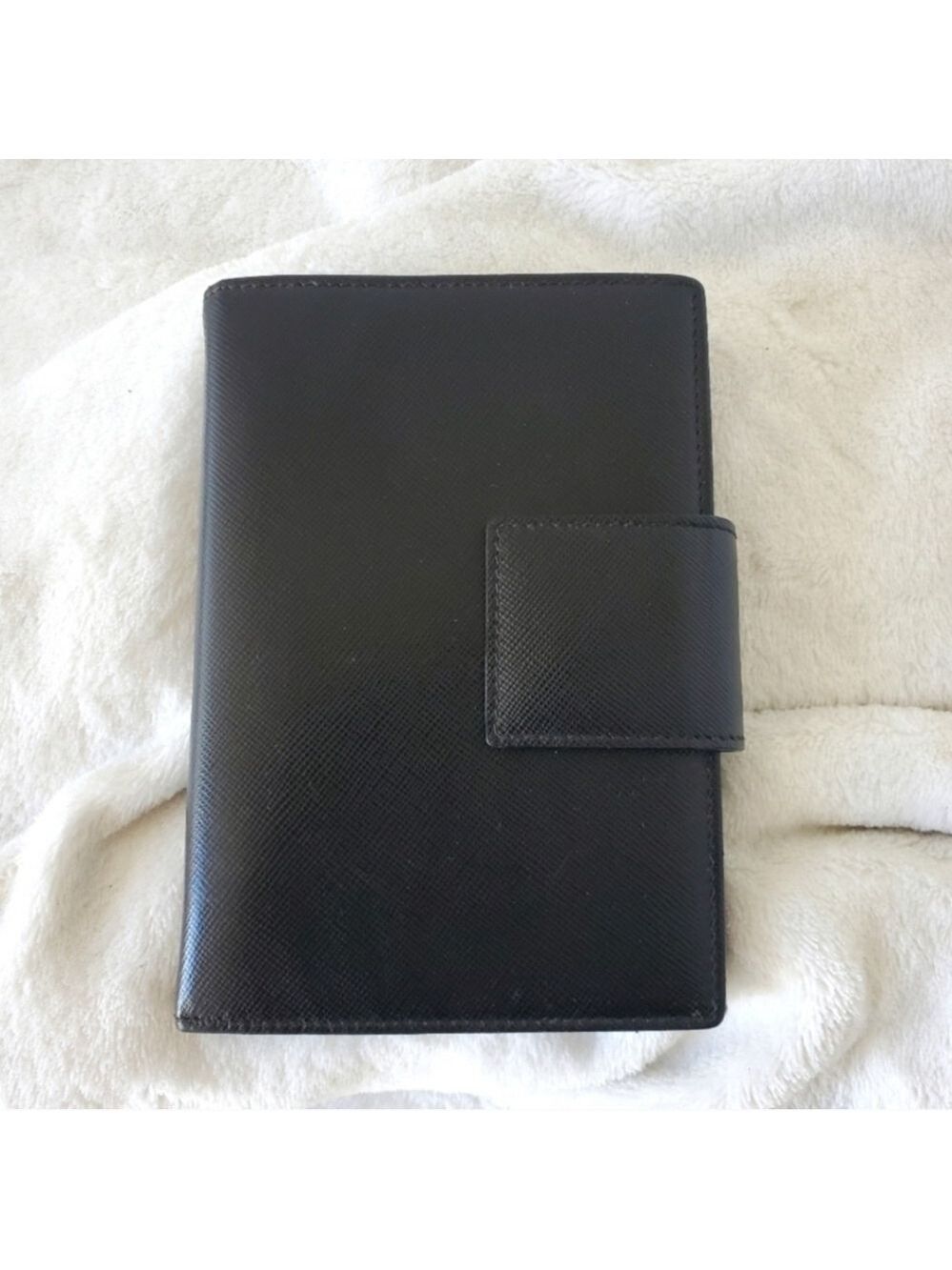 PRADA Black Saffiano Leather 6-Ring Agenda Planner Pocket PM Size Silver HW